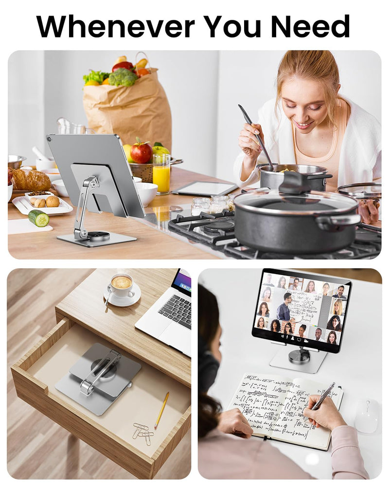 Tablet Stand 360° Rotating,Adjustable & Foldable, Super Sturdy Super Stable & Portable Tablet Holder for Office, Kitchen Compatible with iPad9.7,10.5,12.9, iPad Pro 11/12.9/13Air/Mini/Pro