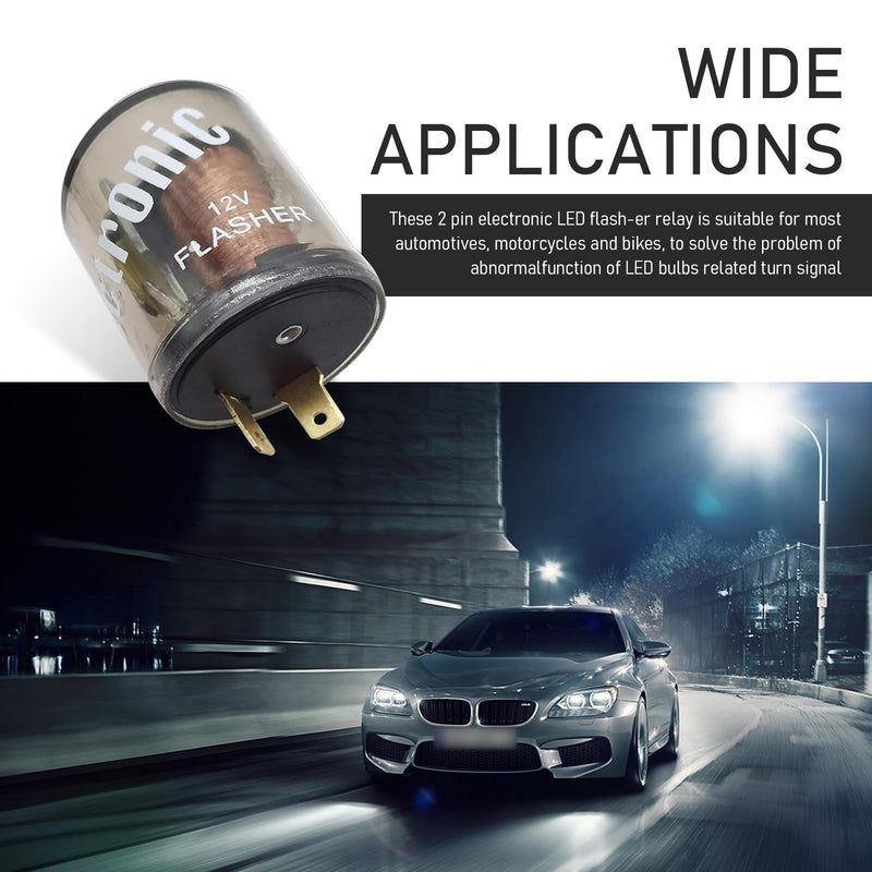 2 Pack 12V 2-pin Electronic Relay, Turn Signal Flasher Plug, Three Prong Round Socket Kit, Incandescent Bulbs Fast Flash Universal for Most Car Models (Transparent #2)