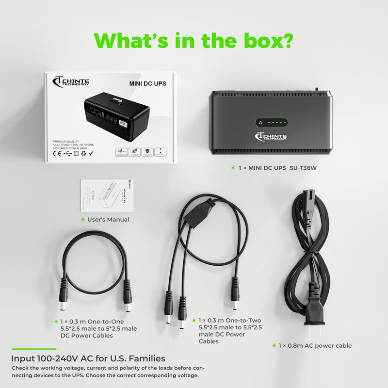 CHINTE Mini UPS 16000mAh, Uninterruptible Power Supply with POE 15V/24V Output DC 5V/9V/12V USB Type-C for Router,Modem,Security Camera,Phone,LED Light