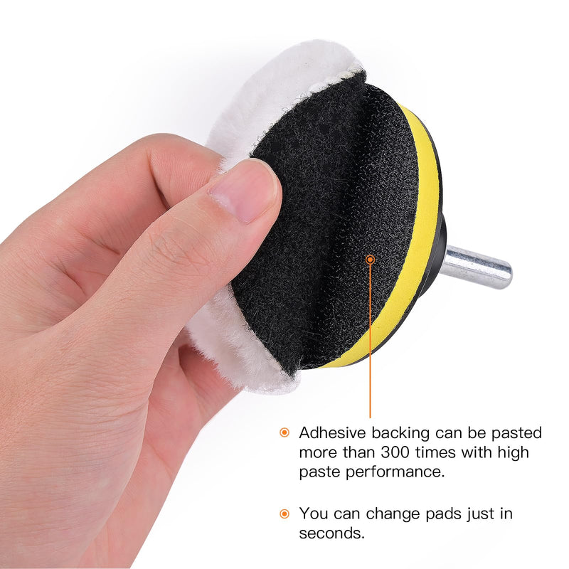 7 Pcs 3 Inch (80 mm) Wool Buffing Polishing Pad Car Polisher Buffer Drill Attachment with M10 Drill Adapter 3Inch-7Pcs
