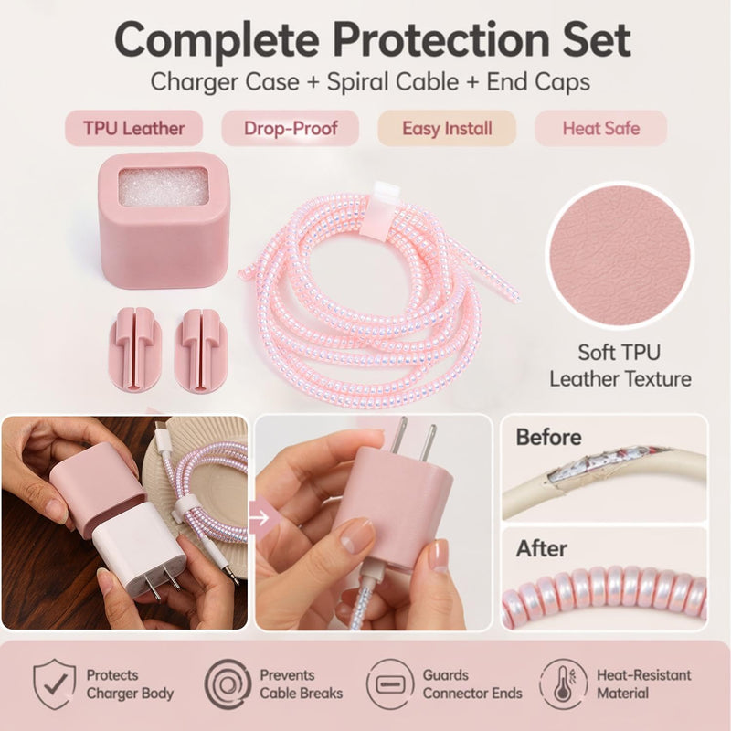 Multifunctional Chargers Protector Elegant Charging Adapter Cover Set Beige | Charging Adapter Cover Set with Integrated Cable Wrap Guard Set Phone Device Case