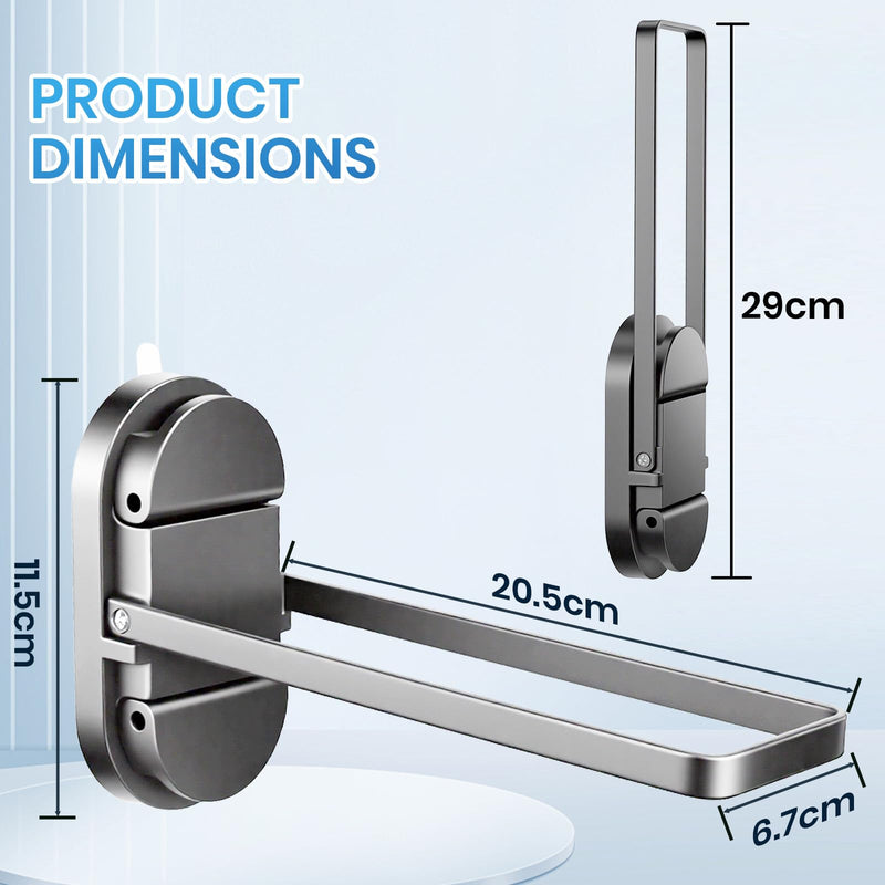 Foldable Suction Towel Bar, No Drill Stainless Steel | Heavy-duty bathroom towel holder for towels and robes. Fits tile, glass, mirrors & RV. Reusable, rustproof and residue-free Silver Black