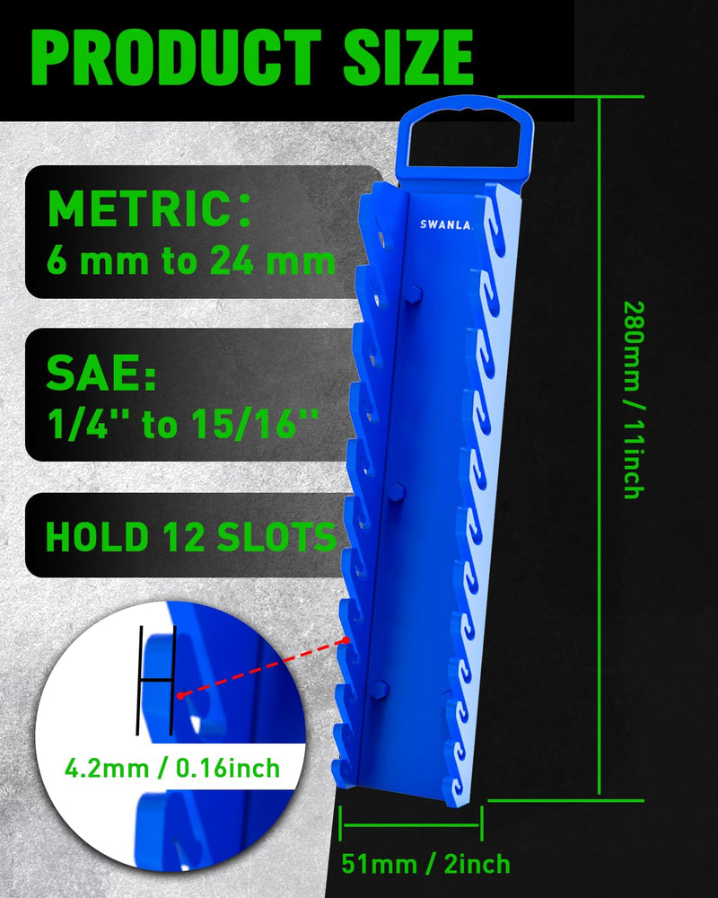 SWANLAKE 2-Piece Magnetic Wrench Organizer Toolbox Holder, SAE (1/4'' to 15/16''), Metric (6mm to 24mm) Ratchet Wrench Organizers, Total Hold 24 Slots Wrenches Holder for Tool Box 2PCS-24 Slots