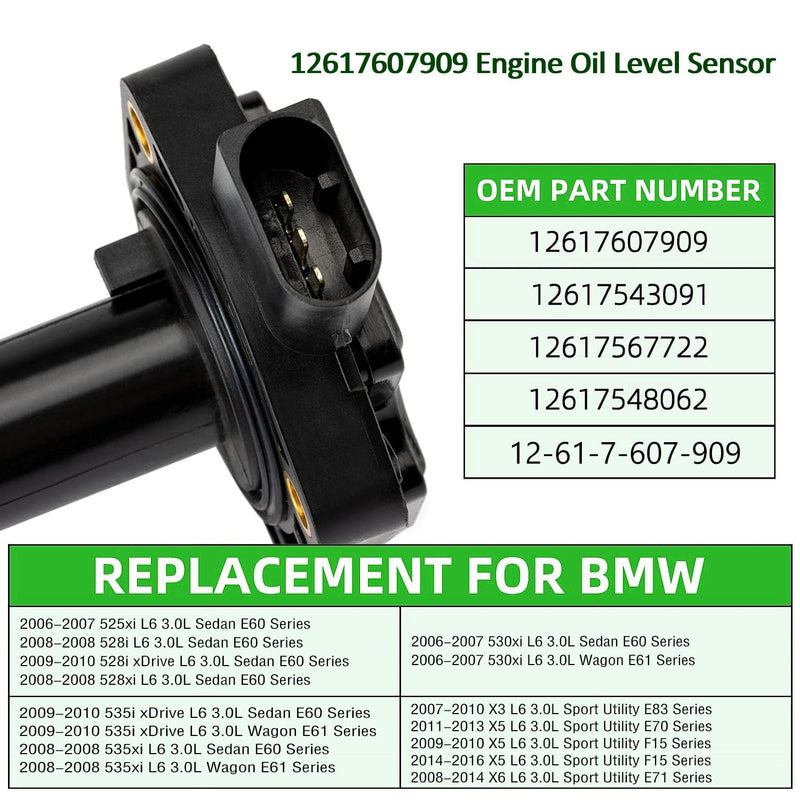 12617607909 Engine Oil Level Sensor Compatible with 2007-2016 BMW X3 X5 X6 3.0L and 2006-2010 BMW 525xi 528i 530xi 535i 535xi 3.0L,12-61-7-607-909 12617567722 12617543091 12617548062