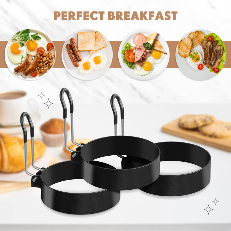 Yaomiao 12 Pcs Egg Rings for Frying Griddle Nonstick Pancake Mold Stainless Steel Egg Mold Portable Round Shaper with Handle for Cooking Griddle Camping Breakfast(3 Inch) 3 Inch