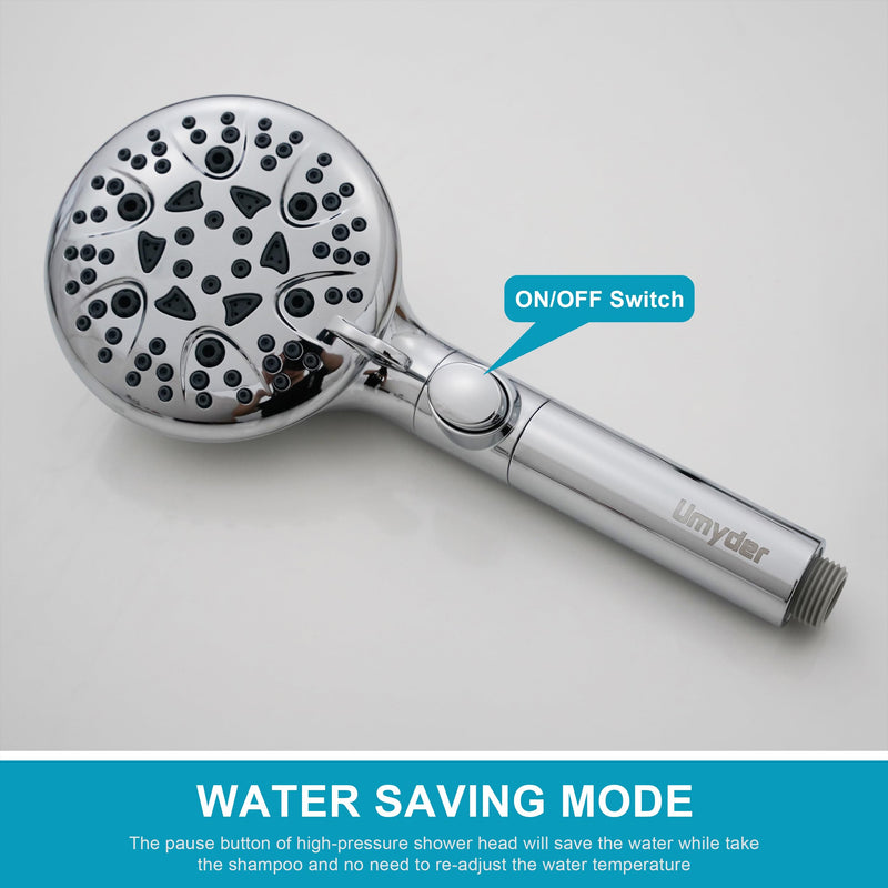 Handheld Shower Head with ON/OFF Switch,Detachable 8 Mode High Pressure Shower Wand with Long Hose and Bracket PLUS Extra Adhesive Holder for Lower Mount,Built-in Power Wash to Clean Tub,Silve Silver