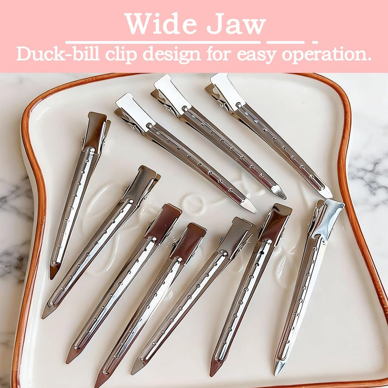 36 Pcs Duck Bill Hair Clips, 3.5" Rustproof Metal Alligator Clips, Silver Metal Hair Styling Clip, Pin Curl-Sectioning Rollers for Hairs Styling, Roller, Salon, Hairs Accessories 36