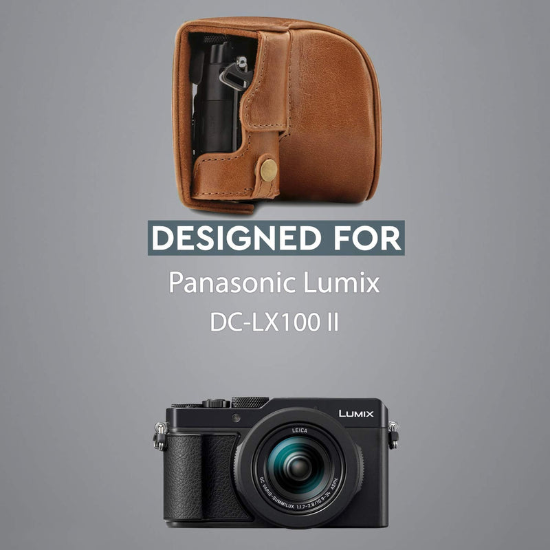 MegaGear MG1565 Ever Ready Genuine Leather Camera Case Compatible with Panasonic Lumix DC-LX100 II - Brown