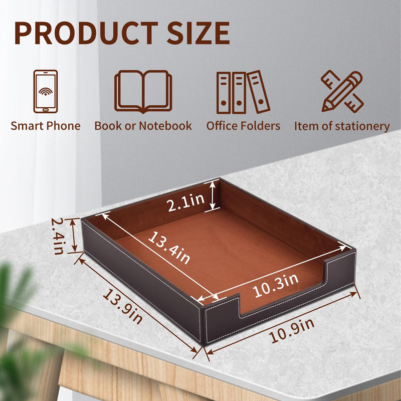 PU Leather 1-Layer Stackable Office File Document Tray Case Rack Paper Letter Tray Desk File Document Organizer Holder (Coffee) Coffee