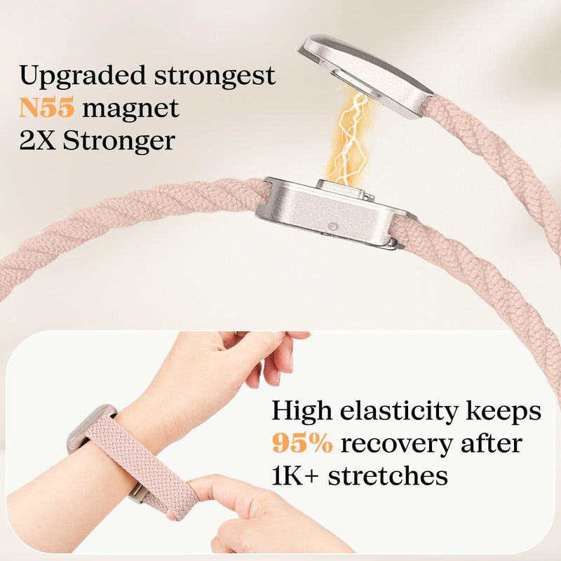 Butifacion Apple Watch Bands for Women: Braided Strap Fit All iWatch Models | 4 Pack Stretchy Breathable Bands with Secure Magnetic Clasp, Quick Adjustment, Durable for All-Day Comfort, Machine Washable Black/Milk Tea/Pink/Starlight