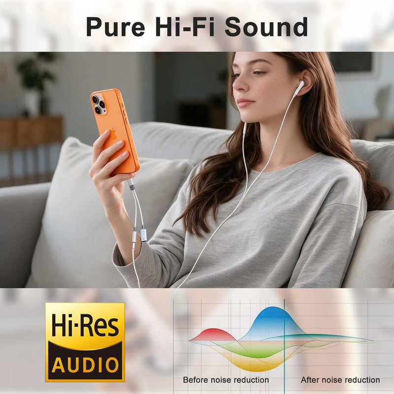2 in 1 USB C to 3.5mm Audio Adapter with 60W PD Charging for iPhone,Galaxy | Hi-Res 32bit/384kHz DAC Type C to Aux Adapter, USB C to Headphone Jack Dongle Cable for iPhone 17/16,Galaxy S26/S25/S24,Pixel