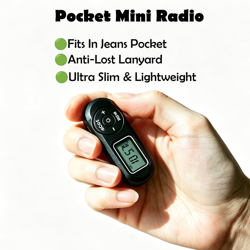 Mini DSP FM Radio Portable, Pocket Radio LCD Belt Clip for Seniors Outdoor | Lightweight Battery Powered FM Radio with Headphones, 20 Preset Stations & Station Memory for Jogging Hiking Travel
