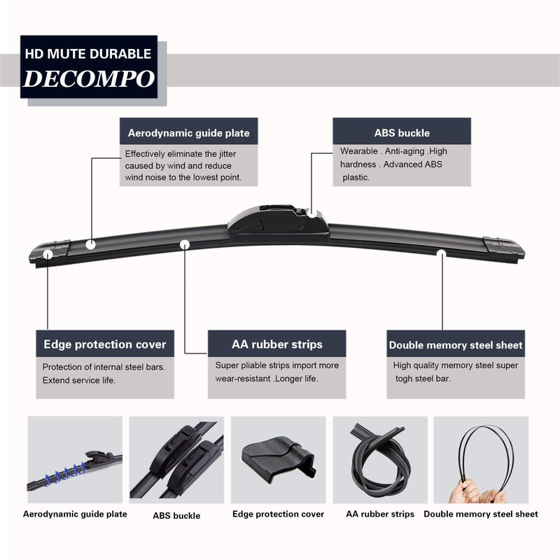 QUALITY 26in + 18in Premium All-Season Windshield Wiper Blades for Original Equipment Replacement(Set of 2) 26"+18"(Pair for Front Windshield)