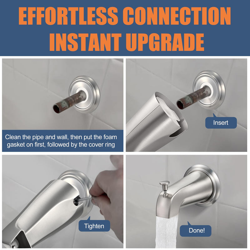 Universal Bathtub Tub Spout with Diverter, Fits 1/2" Slip-Fit Copper Pipe Connection, Pull Down Bathtub Faucet Spout Replacement, Includes Metal Cover Ring (Brushed Nickel) Brushed Nickel
