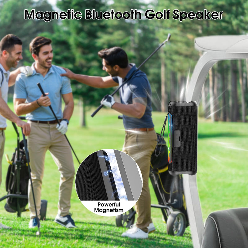 Hupoaf Magnetic Bluetooth Speaker for Golf Cart, Portable Speakers Outdoor | 24H Playtime, IPX7 Waterproof, Wireless Speakers with Strong Magnet, Loud Stereo Sound, Golf Gifts (Supports TWS & SD Card) Black