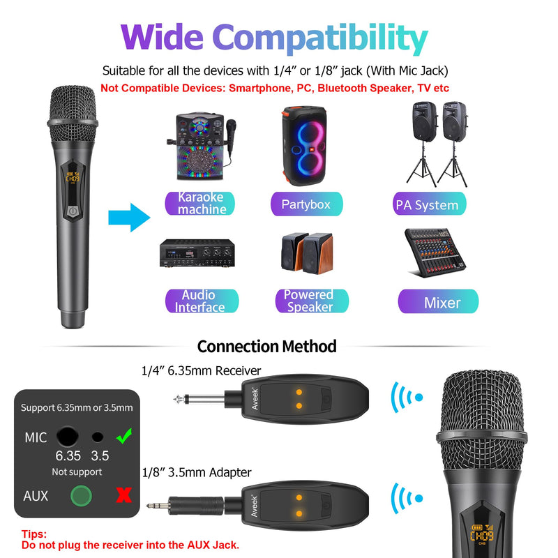 Aveek Wireless Microphone for Karaoke, 2.4GHz Rechargeable Karaoke Microphone(Work 10hs), for Speaker, Karaoke Machine,Church, Speech, Wedding, Party Singing, Grey&Red, 2 Packs red&gray
