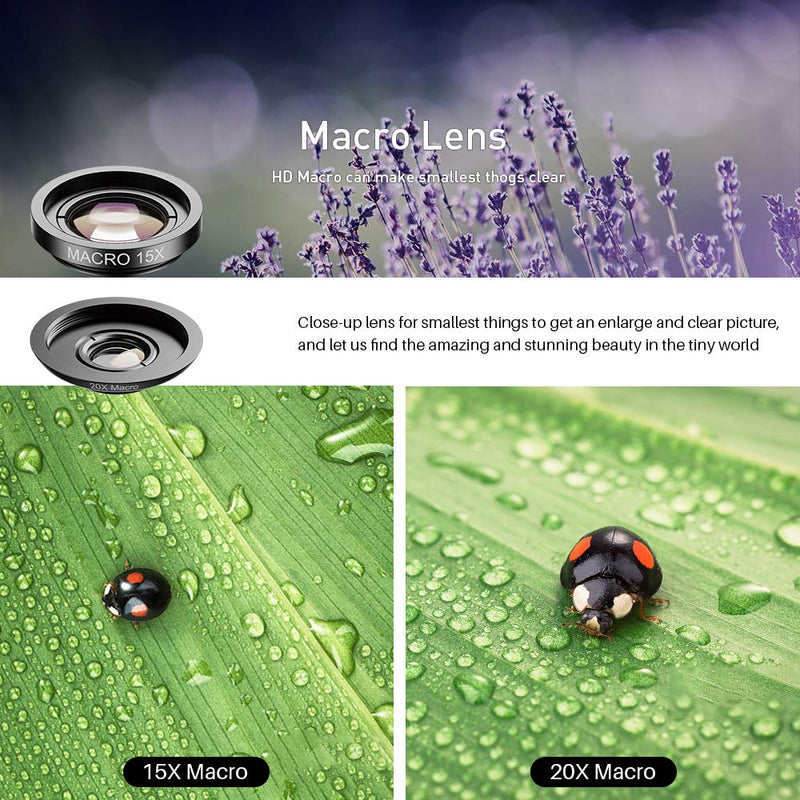 SHUTTERMOON iPhone Camera Lens Kit iPhone Smartphones/Pixel/Samsung/Android Phones Camera. 2xTele Lens ZoomLens+Fisheye Lens+0.36XSuper Wide Angle Lens & 20X Macro Lens CPL.Blue &Red Filter Filter 11 in 1
