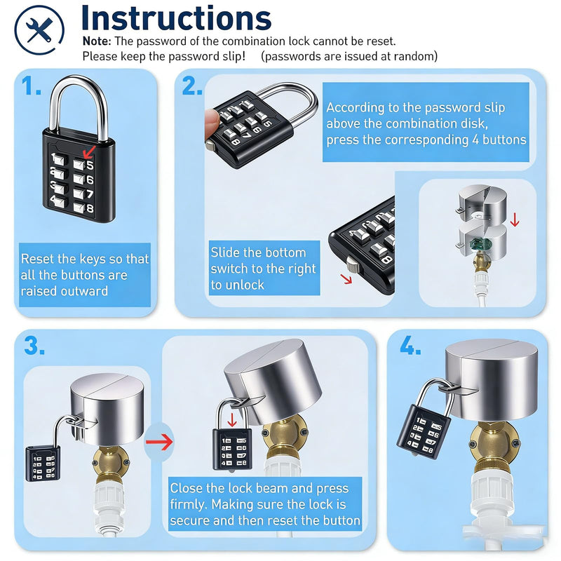 Water Faucet Lock Outdoor, 2 Lock,Silver | Spigot Lock for Outside Faucet,Dual Anti-Theft, Stainless Steel Cover & Padlock Kits, For 1.3-2.5" Valves Hose Bibs Silver