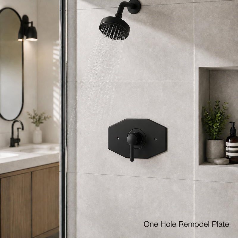 One-Hole-Remodel-Cover-Plate Compatible with Moen & Delta Shower Valve Trim Single Hole Renovation Shower Cover Plate for 2 Handle or 3 Handle Shower(Black) Black