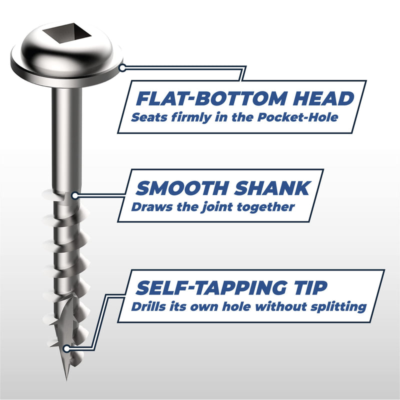 Kreg Stainless Steel Pocket Hole Screws - SML-C125S5-100 - 1-1/4-Inch - Coarse Thread - Maxi-Loc Head - Outdoor - 100 Count