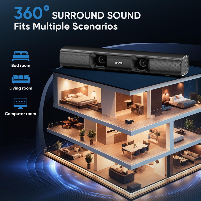 Sound Bar for Smart TV - 50W Powerful TV Sound Bar with Crystal Clear Dialogue & Enhanced Bass | 17-Inch Compact Soundbar for TV with Bluetooth 5.3, Optical & AUX, perfect for Smart TVs, PC, Projector