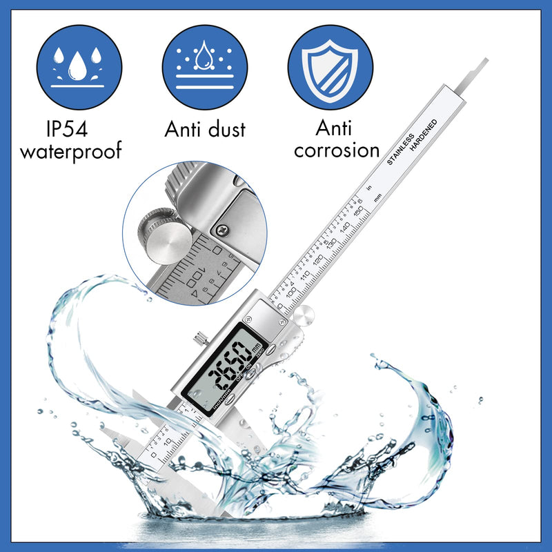 Digital Caliper Measuring Tool, Stainless Steel Vernier Caliper Digital Micrometer with Large LCD Screen, Easy Switch from Inch Metric Fraction, 6 Inch/150mm Caliper Tool for DIY/Household A003