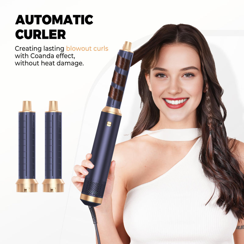 5 in 1 Hair Styler Airbrush Hairstyer Air Brush 5 in 1 Air styer | Airstyler Multi-Blow Dryer Brush Set with Curl, Straighten, Wavy, Smooth, Magic Styler for All Hair Types and Lengths Blue Gold