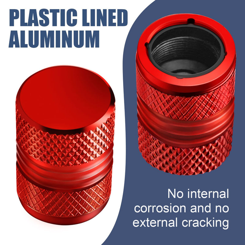 Tire Valve Stem Caps - 4 Pack Anti-Corrosion Premium Anodized Alloy Tyre Air Valve Caps Universal for Car SUV Bike Red