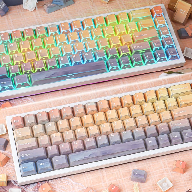 Tsungup Custom Keycaps,137 Keys Cherry Cool Key Caps Keyboard Keycap Set | Sunset-Afterglowy Side Printed PBT Keycaps for Cherry MX Switches Mechanical Keyboard Sunset Yellow