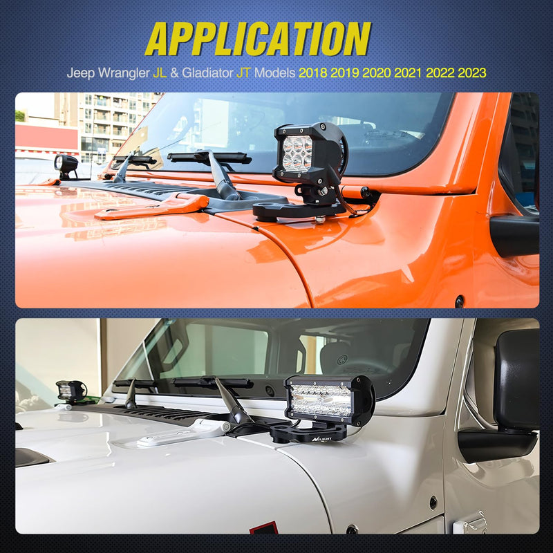 Nilight Light Mounting Bracket Hood Cowl Mount Brackets for Front A-Pillar Auxiliary Offroad LED Pod Light Work Lights on 2018-2023 Jeep Wrangler JL/JLU 2020-2023 Gladiator JT A-Pillar JL/JLU JT
