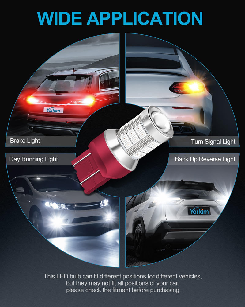 Yorkim 7443 led bulb red, 7440 bulb red 7444na led with Projector Replacement Lamp for Stop Lights Brake、Tail Light, pack of 2 Red pack of 2