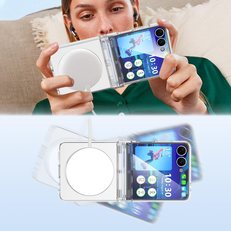 Designed for Samsung Galaxy Z Flip 8 Case Clear Magnetic with Kickstand | Hinge Protection & Screen Protector[ Compatible with MagSafe],Slim Protective Phone Case Cover for Z Flip 8