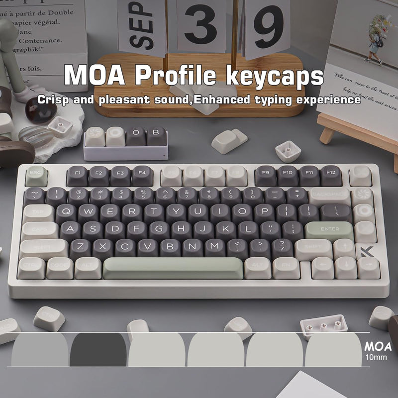 PBT Double Shot Keycaps 131 Keys MOA Profile Keycaps | Minimalist Retro White Grey Green Dye Sub Custom Classic Key Caps for Cherry Gateron MX Switches Mechanical Keyboards