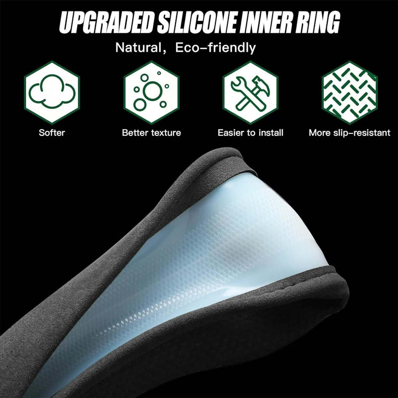 Suede Steering Wheel Cover for Tesla Model 3/Y, Anti Heat, Breathable, Anti-Slip,Leather Steering Wheel Cover 14-14 1/4 in (35.5-36 cm) (Black-02) Black-02