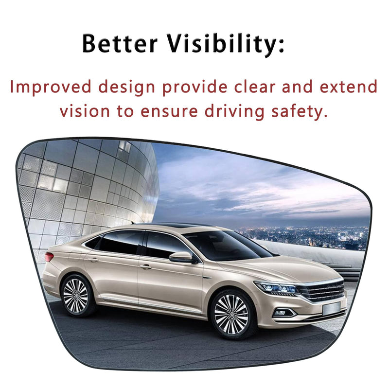 Passenger Side Mirror Lower Glass Replacement For 2011 2012 2013 2014 2015 2016 2017 2018 Volkswagen VW Passat Jetta Beetle - For Volkswagen VW Passat Jetta Side Mirror Glass With Rear Holder Right (Passenger Side)