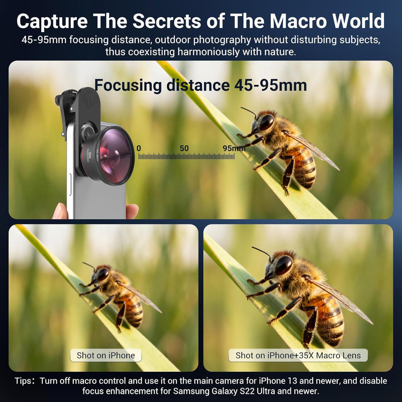 35X Macro Lens Kit for Smartphone with CPL Filter, HD Magnifier Photography Lens with Universal Lens Clip, Phone Camera Lens Attachment for iPhone 17/16/15/12/11 Samsung & Android Phone