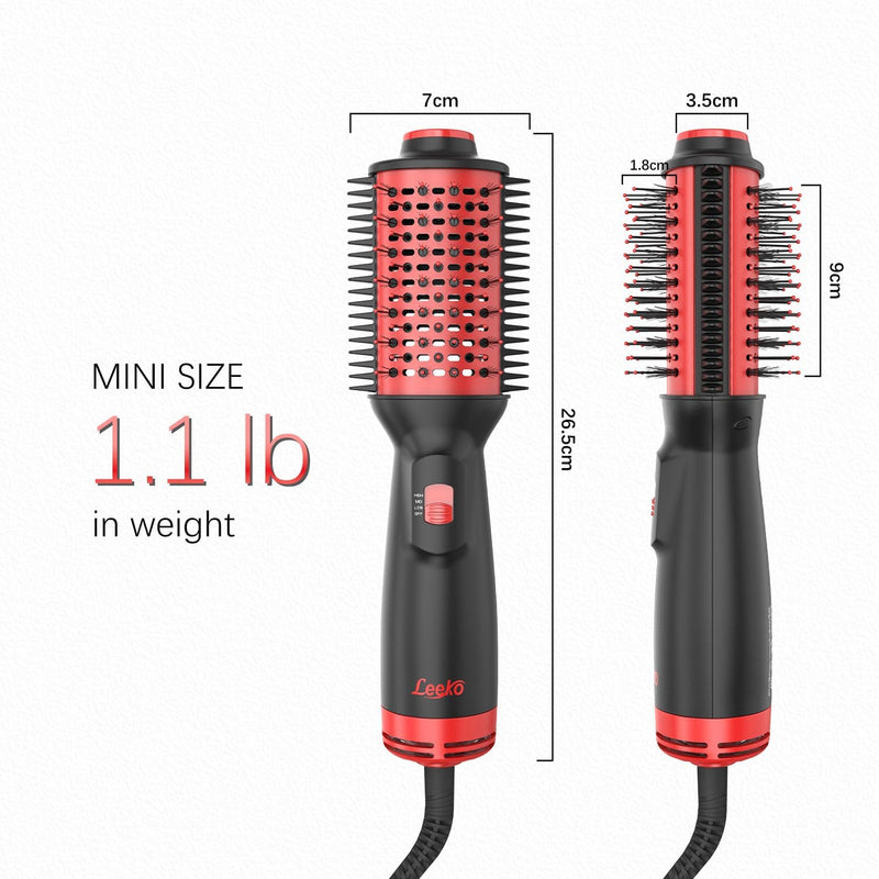 Leeko Hair Dryer Brush, 3-in-1 Hot Air Brush with 3 Temperature Settings, Lightweight Blow Dryer Brush, One-Step Hair Dryer and Styler, for Mid to Long Hair, Dual Voltage for Travel, Red