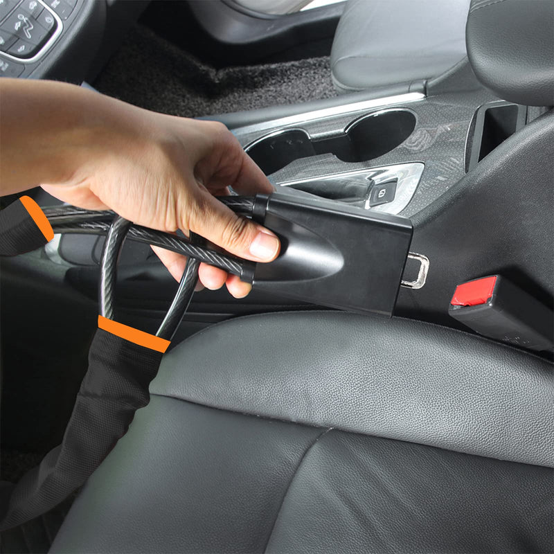 KAYCENTOP Car Steering Wheel Lock, Seat Belt Lock, Anti-Theft Device, Max 17 Inch Length, Small and Light-Weight, Multi-Functional, Fit Most Vehicle, SUV, Golf Cart Security (Black) Black