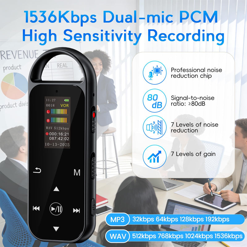 64GB Digital Voice Recorder,4600 Hours HD Voice Activated Recorder | AI-Intelligent Noise Reduction,A-B Repeat,Touch Button,Password,USB-C Recording Device for Lectures,Meetings,Interviews