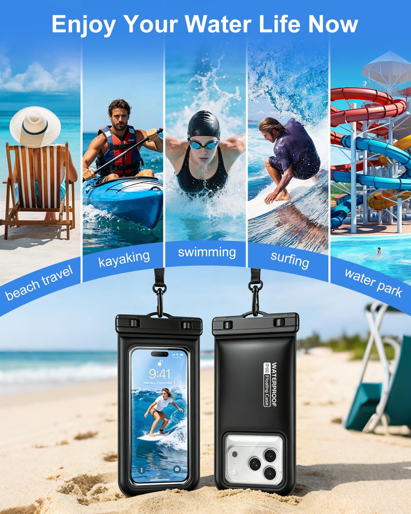 Floating Waterproof Phone Pouch 2 Pack, IP68 Dry Bag Up to 7.0" | Waterproof Phone Case fits All Smartphones, Floats in Water, Clear Underwater Shots for Beach Snorkel Cruise Kayak 7.0 inch