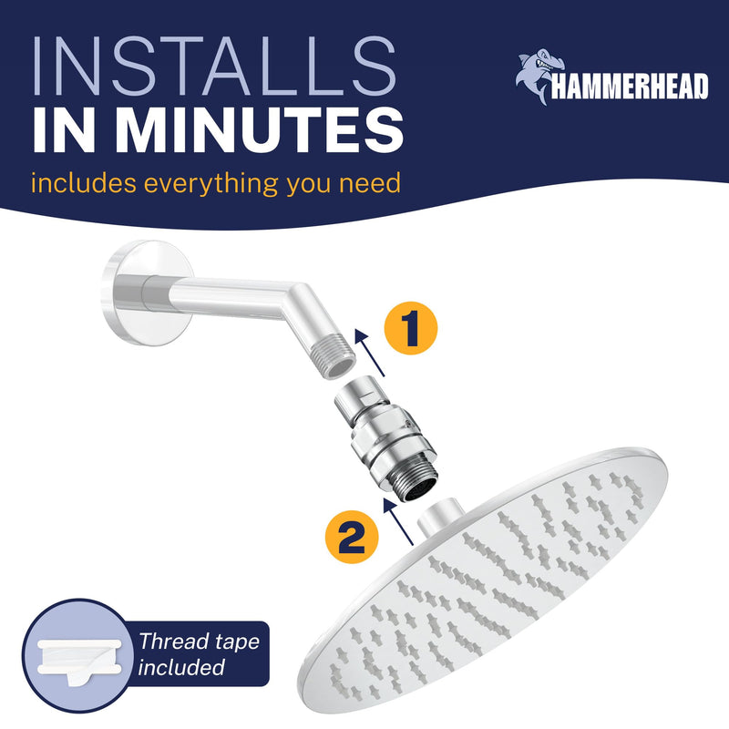 HammerHead Showers® Solid Metal Shower Head Swivel Ball Adapter, Chrome | Adjustable Pivot Ball To Adjust Showerhead Angle | Universal Connector Joint Fits Fixed, Hand Held & Rain Shower Heads