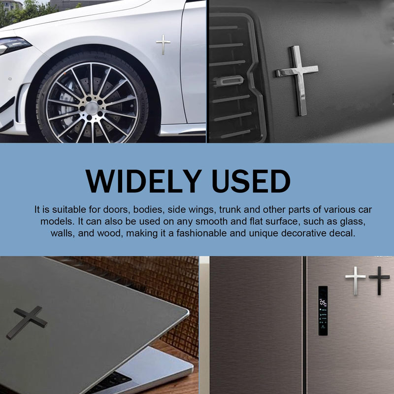 Metal Cross Badge Decal, 2.5"×1.8" Alloy 3D Cross Auto Decal, Self-Adhesive Metal Optical Decal Badge for Trunk Rear Fender Side Fender (Silver) silver