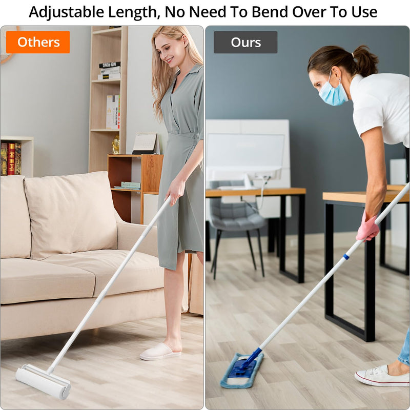 QWORK® 9.5'' Large Extendable Lint Roller for Pet Hair with Dust-Proof Cover, 6 Refills (300 Sheets), Adjustable Length Handle