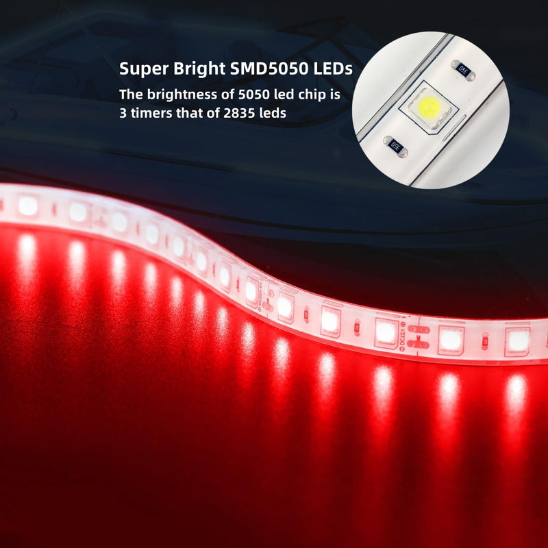Boat Marine Submersible Led Strip Lights, 4 Pcs 20 Inches 12V Super Bright Boat Interior Lights, IP68 Waterproof Marine Led Strip Lights Night Fishing Lights for Boats, Kayak (Red) Red/20''