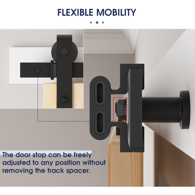 Easelife Barn Door Stopper 2pcs, Sliding Door Stop for 1-9/16" Top Track with Hex Wrench & Rubber Buffer, Anti-Derailment Hardware for Single and Double Barn Doors, Black