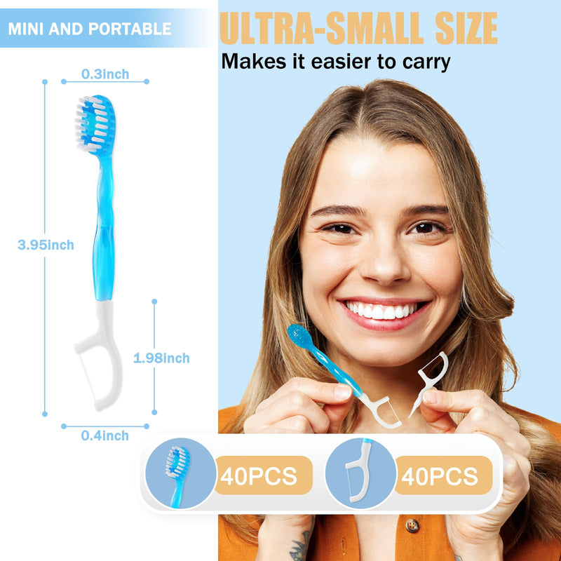 40 Individually Packaged Disposable Travel Toothbrushes with Fresh Beads, 5-in-1 Convenient Mini Disposable Toothbrush (Toothbrush + Fresh Beads + Tongue Scraper + Dental Floss + Pick) 1 Count (Pack of 40)