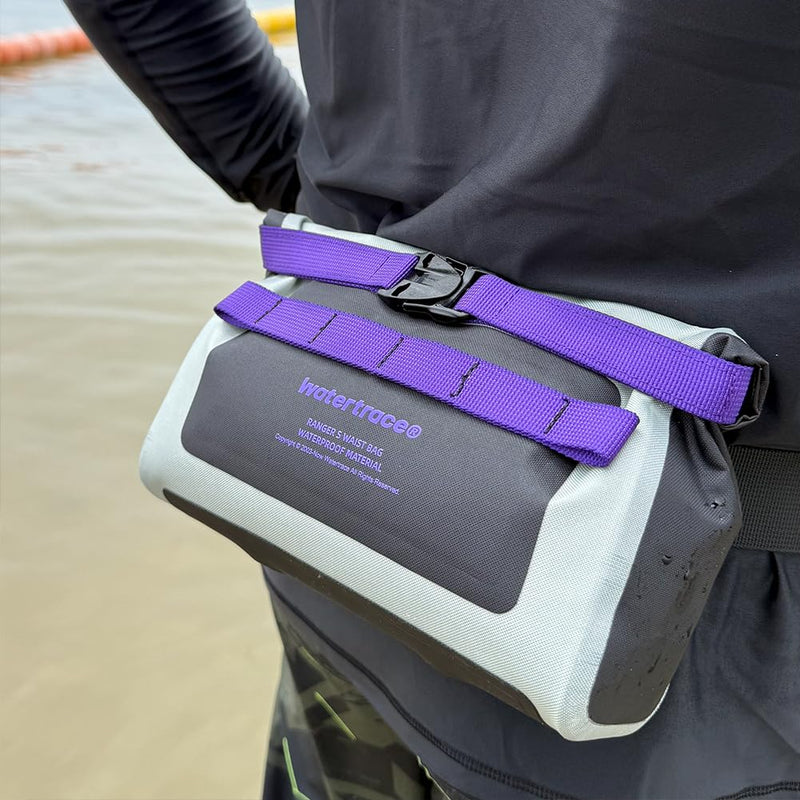 Waterproof Waist Bag, for Surfing, Paddleboarding, Boating,Cycling,Water Park Activities (Gary/purple) Gary/purple