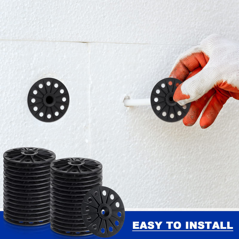 Polypropylene Washers 60 mm for Fixing Supporting Rigid Foam Insulation Panels and Sheets Load Spreading Plastic Washers Flat for Screws and Nail, Black(200 Pcs) 200