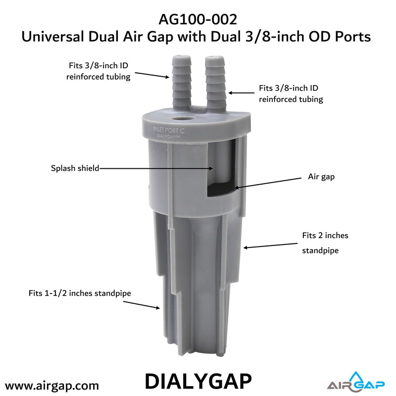 Universal Dual Air Gap with Dual 3/8-inch OD Ports (AG100-002, 34800)