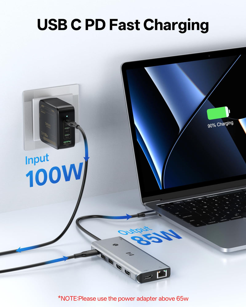 Selore USB C Docking Station 3 Monitors 3 HDMI 13-in-1 Laptop Hub | Triple HDMI, 10Gbps USB A/C 3.1, 100W PD Charging, Gigabit Ethernet, SD/microSD Reader for Windows Laptops Dell/HP/Lenovo 13-in-1 3 HDMI